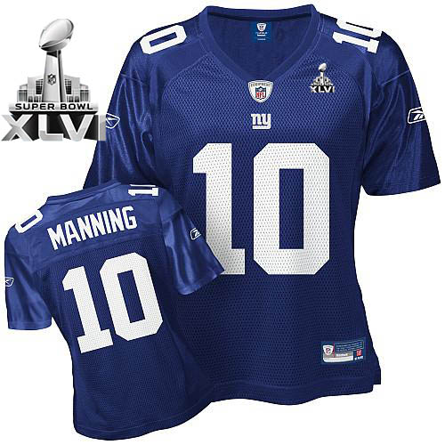 Giants #10 Eli Manning Blue Women's Team Color Super Bowl XLVI Stitched NFL Jersey - Click Image to Close